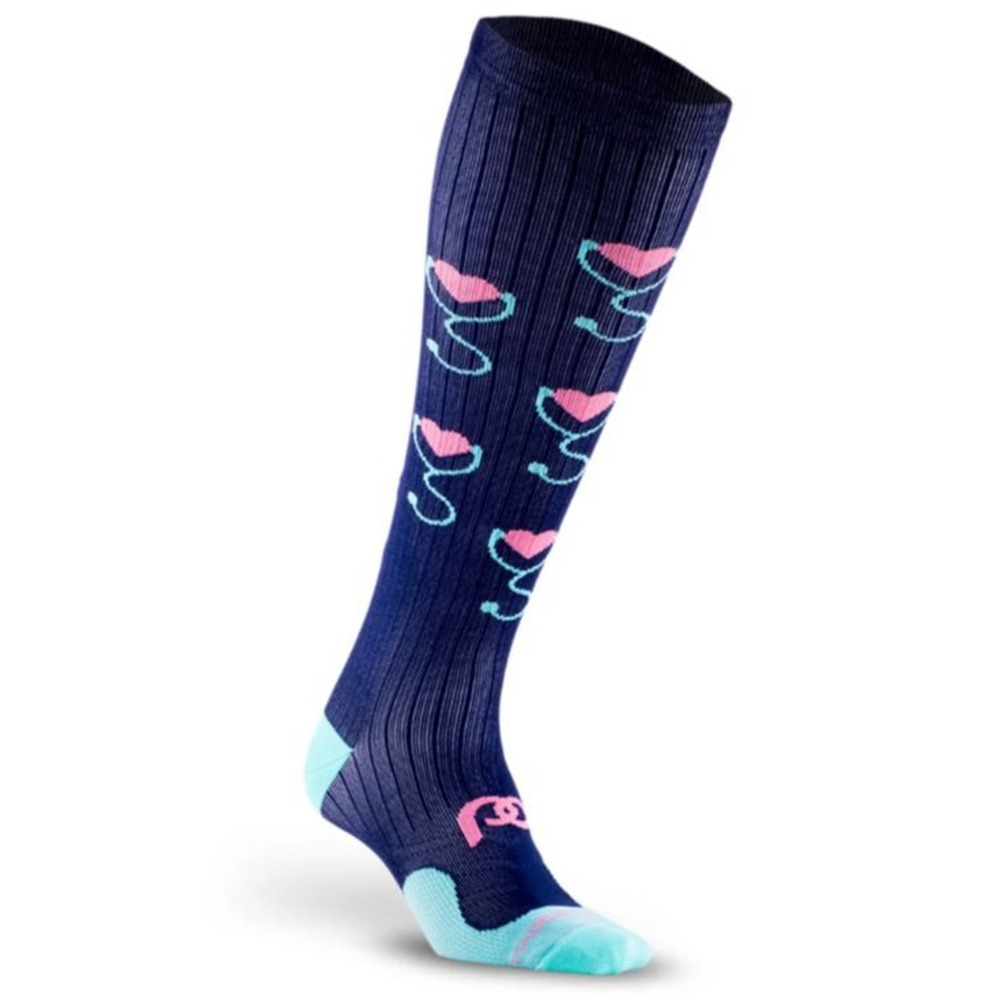 Womens Pro Comp Marathon Navy Stethoscope Hearts OTC Compression Socks sz L/XL